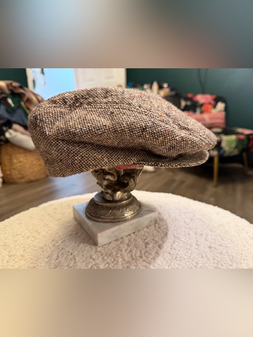 Vintage Wool Tweed Newsboy Cap Brown Rust Fleck Ivy Cabbie Hat